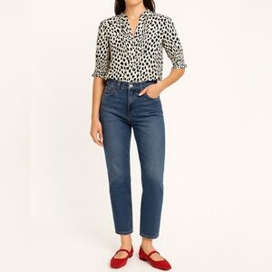 NYDJ Animal Print Pintuck Blouse | S | Smocked Sleeves | Feminine Officewear